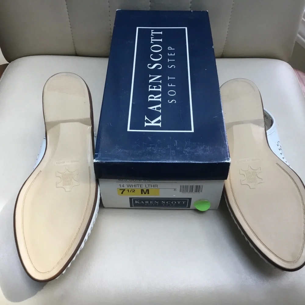 White Woven Leather Soft Step Flat Shoes by Karen Scott - Size 7.5 -  NIB